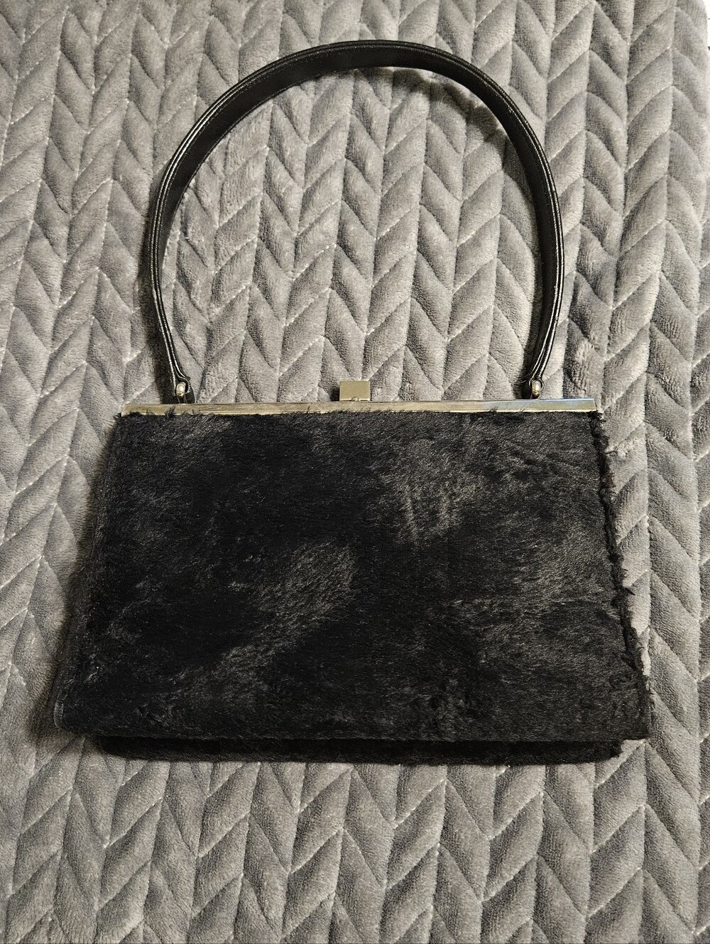 Bettina Duncan Black Faux-Fur Top-Handle Purse
